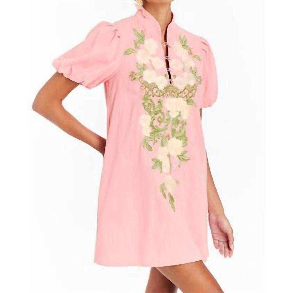 NEW MESTIZA NEW YORK elliana puff-sleeve embroidered mini dress in ivory royal - Picture 2 of 3